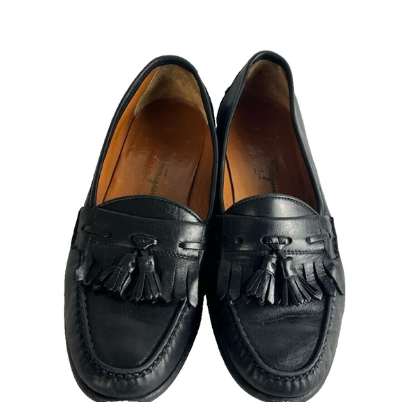 Salvatore Ferragamo Studio Shoes Mens 11D Black Leather Tassel Kiltie Loafer main image 9